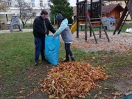 Úklid listí do pytlů